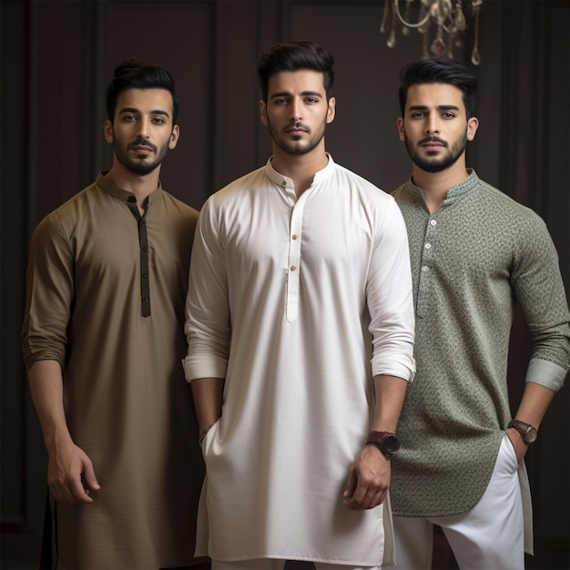 Młodzi mężczyźni noszący styl życia shalwar Kameez kurta