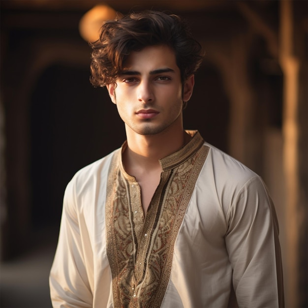 Młodzi mężczyźni noszący styl życia shalwar Kameez kurta