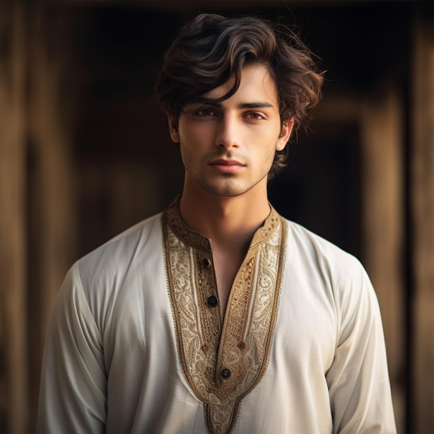 Młodzi mężczyźni noszący styl życia shalwar Kameez kurta