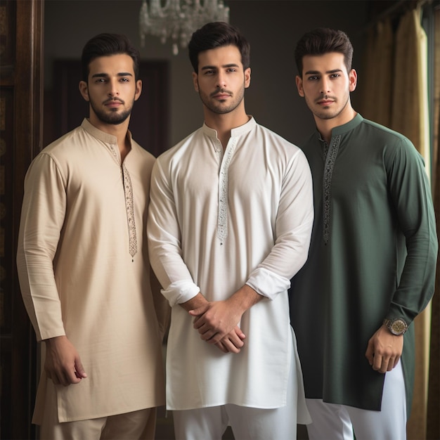 Młodzi mężczyźni noszący styl życia shalwar Kameez kurta