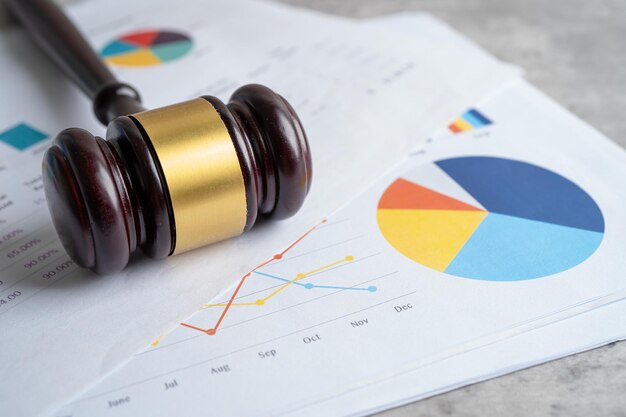 Młot sądowy na papierze graficznym lub graficznym Prawo statystyki rachunków finansowych i koncepcja danych biznesowych