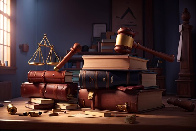 Młotek sądowy i książki, wyrok i koncepcja prawa