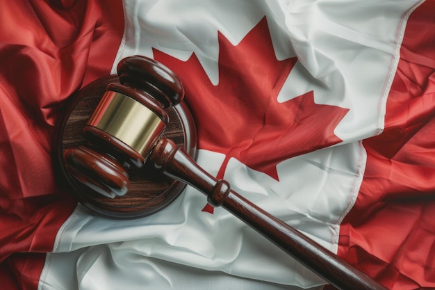 Młotek sędziego z kanadyjską flagą Prawo i porządek