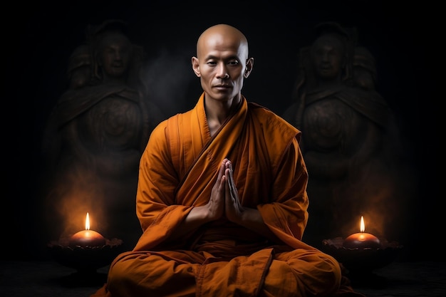 Mnisi buddyjscy medytują, aby osiągnąć spokój psychiczny Generative Ai