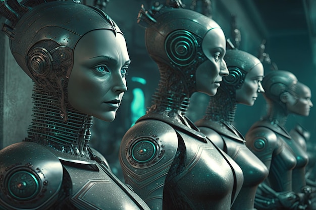 Mnóstwo androidów o unikalnych osobowościach produkowanych w futurystycznej fabryce