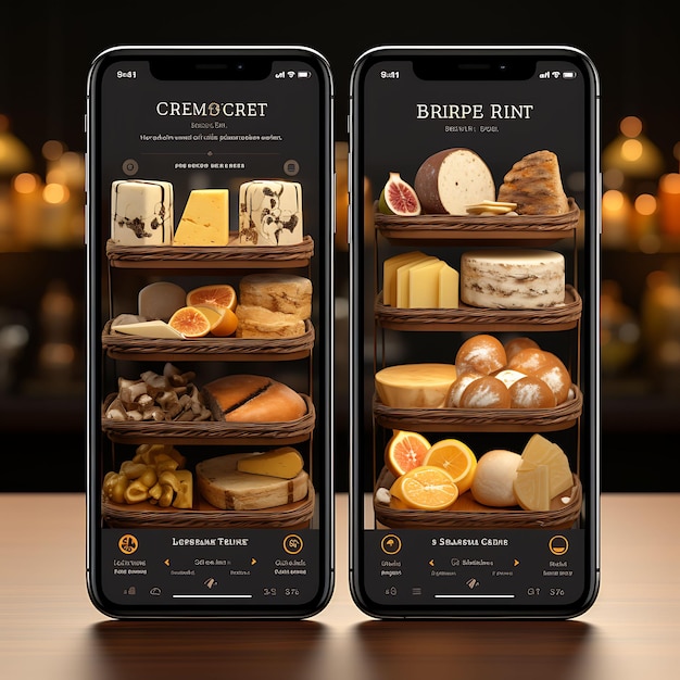Mobilna aplikacja Artisanal Cheese Shop Gourmet i wyrafinowany projekt koncepcyjny Ele Food and Drink Menu