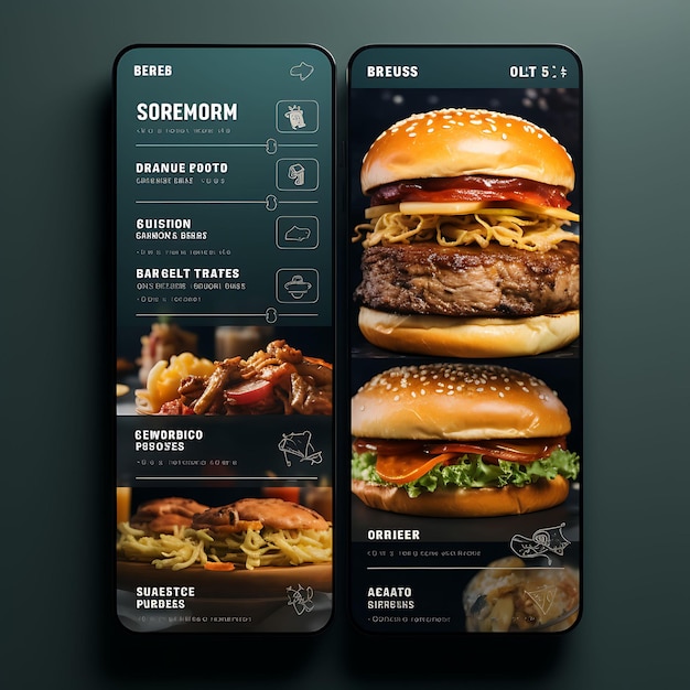 Mobilna aplikacja Gourmet Burger Bar Upscale i Modern Concept Design Contemp Food and Drink Menu