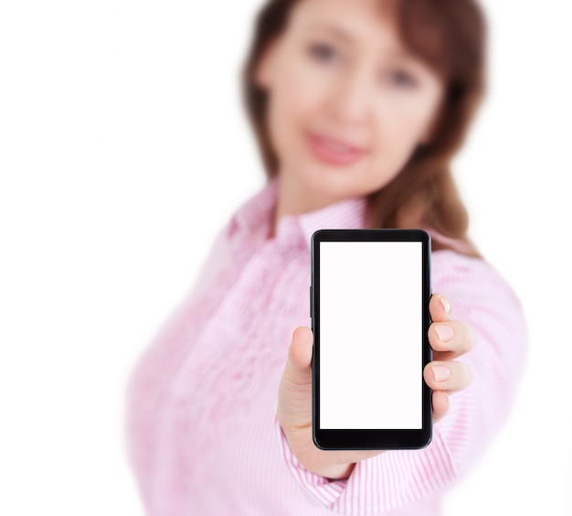 Mobilny smartfon w ręce kobiety