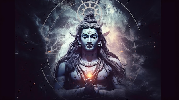Moc Śiwy Cyfrowo stworzony obraz hinduskiego boga z ognistym okiem