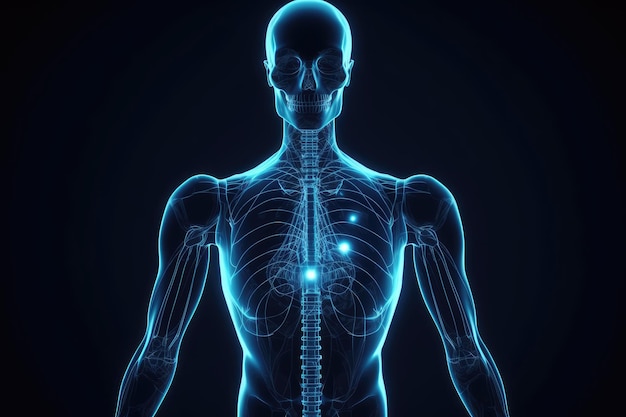 Moc sztucznej inteligencji w opiece zdrowotnej Niebieska ludzka anatomia wygenerowana przez sztuczną inteligencję