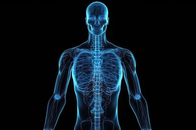 Moc sztucznej inteligencji w opiece zdrowotnej Niebieski obraz ludzkiej anatomii generowany przez sztuczną inteligencję