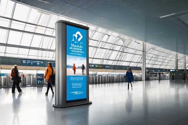 Mock up Banner Media Indoor Airport Signage informacje z People walking Europe travel