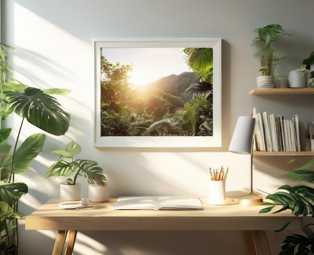 Zdjęcie mock up ramka do zdjęć w wnętrzu salonu z miejską dżunglą