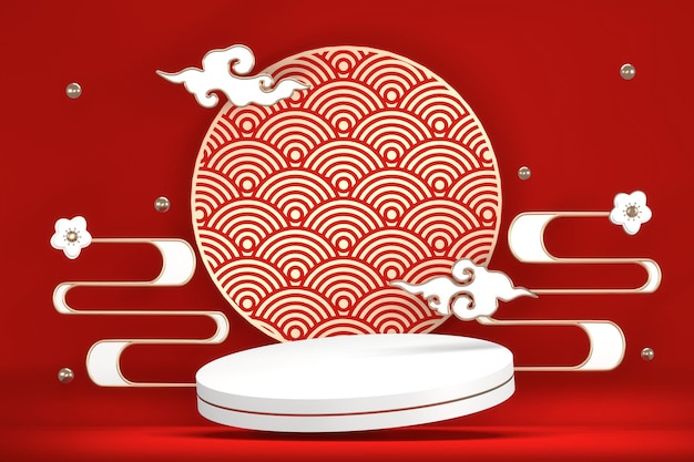 Mock Up Red China Podium Do Wyświetlania Produktu Minimalna Geometryczna Konstrukcjarenderowanie 3d