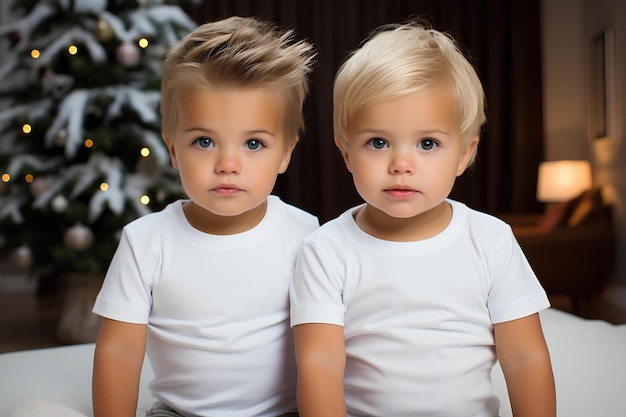 Zdjęcie mockup białej koszulki z dziećmi do katalogów mody