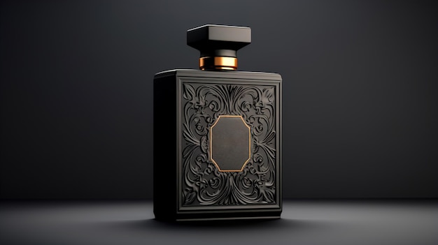 Mockup ciemnej butelki z perfumami na ciemnym tle z kopiowaniem wysokiej jakości zdjęcie