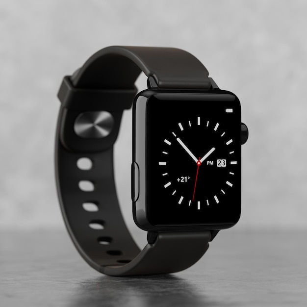 Mockup czarnego nowoczesnego smartwatcha z paskiem 3D