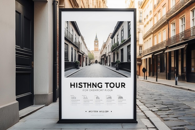 Mockup historycznego plakatu turystycznego z pustą białą pustą przestrzenią do umieszczenia projektu
