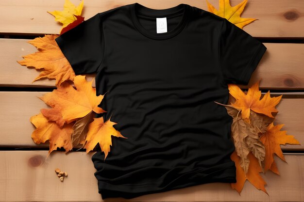 Mockup jesiennej czarnej koszulki czystej koszulki jesiennej czarnej koszulki generowany przez AI