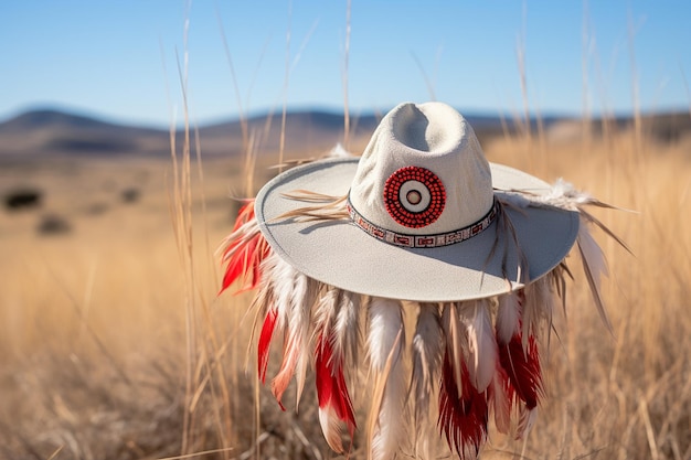 Zdjęcie mockup kapelusza sioux warbonnet w badlands prairie