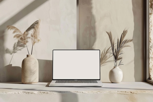 Mockup laptopa na minimalistycznym tle willi