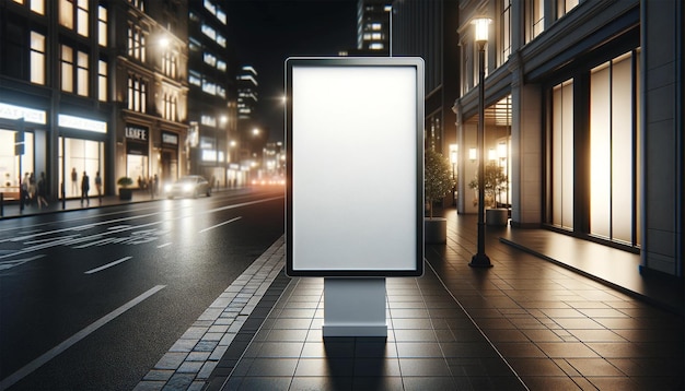 Zdjęcie mockup obrazu pustego białego pionowego banera reklamowego stojącego na chodniku