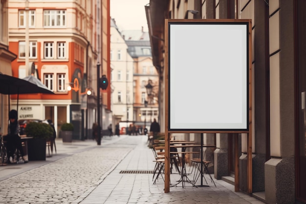 Zdjęcie mockup simulacja wyświetlania plakatów reklamowych na chodniku obok budynków w mieście