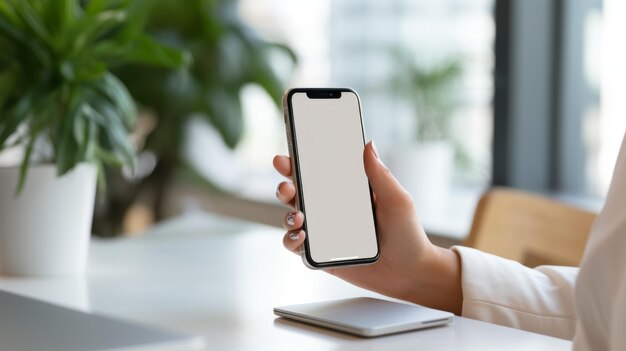 Mockup smartfonu w ręku Biały pusty ekran do projektowania aplikacji lub strony internetowej