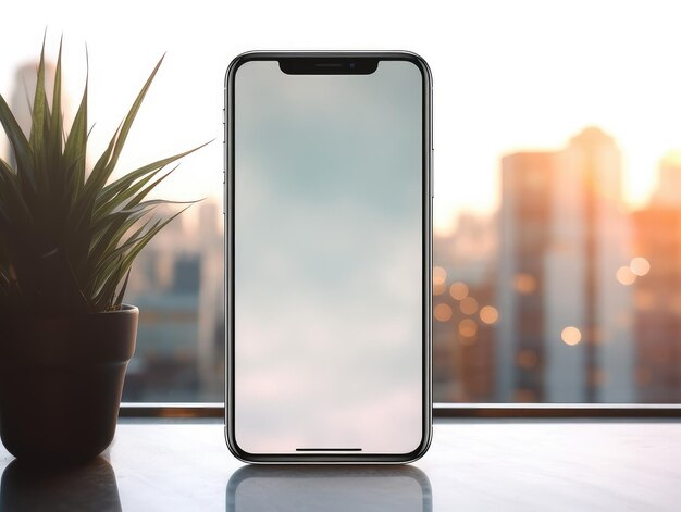 Mockup telefonu komórkowego pusty biały ekran smartfon pusty wyświetlacz użycie dla aplikacji informacji i reklamy z roślin tła AI generatywny