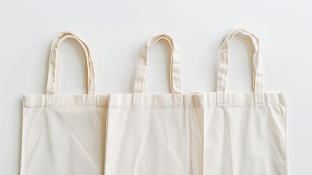 Mockup torebki na białym płótnie o przyjaznym dla środowiska projekcie z przestrzenią do kopiowania Koncepcje ruchu toreb handlowych z zerowymiarowymi odpadami