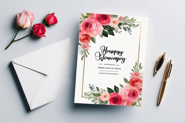 Mockup wizytówki z kartką Walentynek Romantyczne pozdrowienia na pustym białym tle