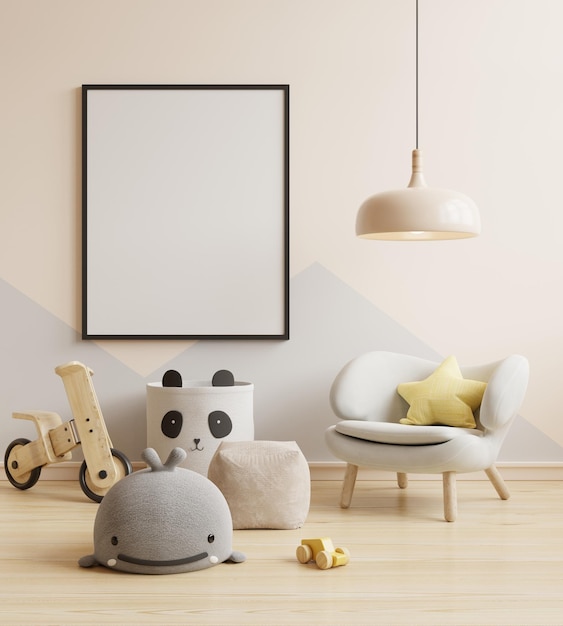 Mockup wnętrza pokoju dziecięcego, pokój dziecięcy, poster, ramka