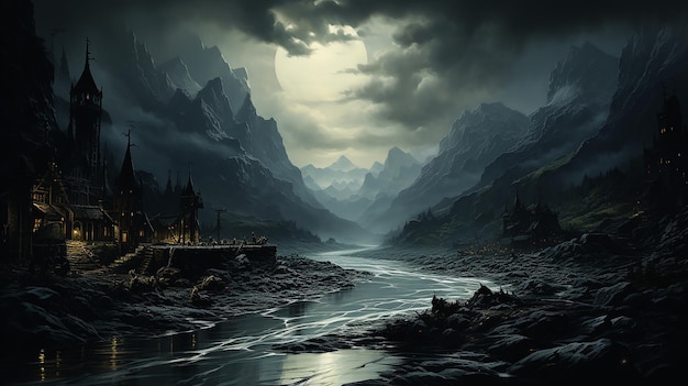 Mocno płynąca rzeka Rapids Fantasy Dark