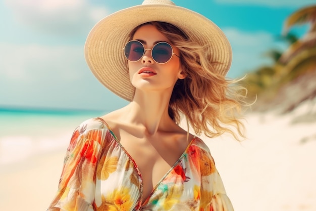 Moda kobieca na koncepcji sztuki letniej tropikalnej plaży