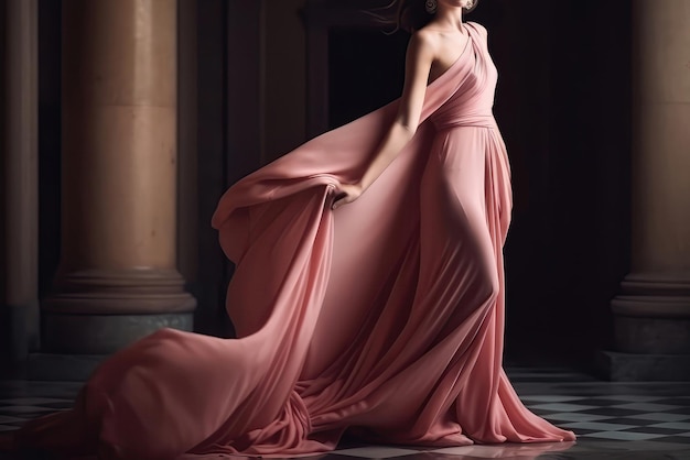 Moda Kobieta W Różowej Długiej Sukni Generatywne AI