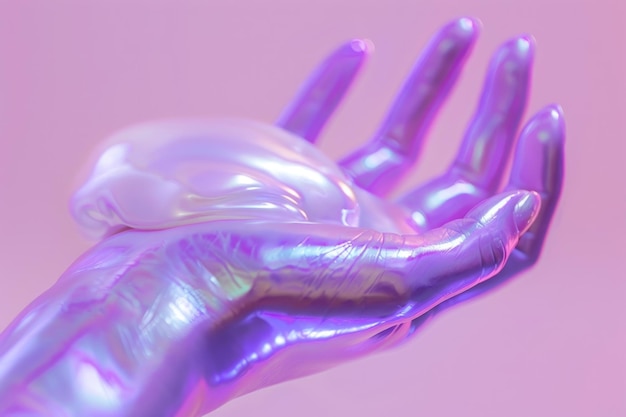 Zdjęcie moda perłowa fioletowa ręka ultra fioletowa koncepcja pastelowa minimalistyczne piękno i moda
