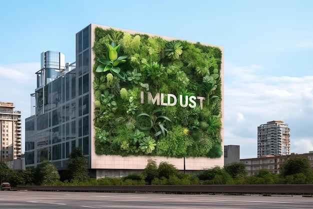 model billboardu z rośliną na płaskiej powierzchni w stylu brutalizmu