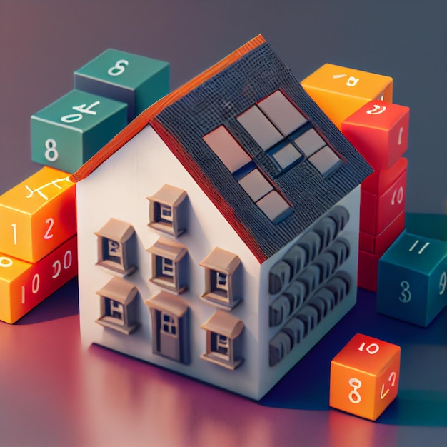 Model domu wykonany z kostek z przyciskami kalkulatora 3d Generative AI