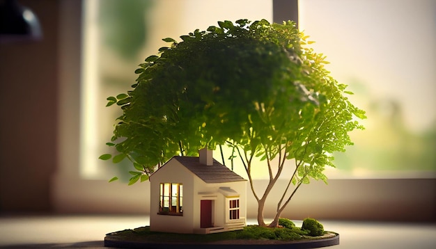 Model domu z drzewem Generative AI