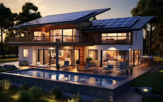 Model domu z panelem słonecznym na dachu AI