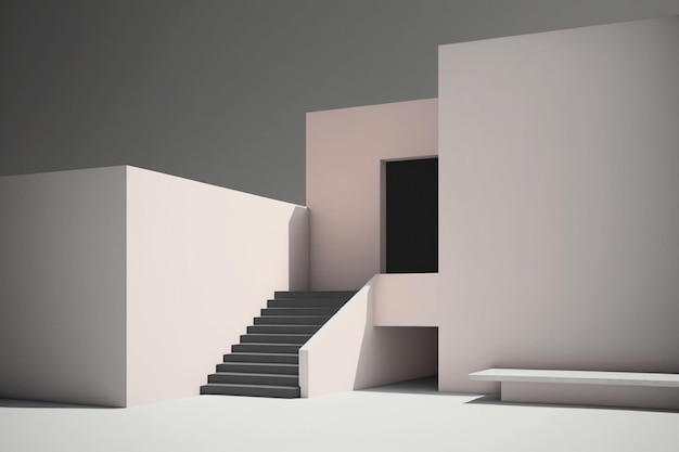 Model domu ze schodami i drzwiami z napisem „schody”