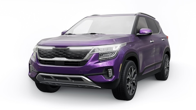 Model kompaktowego fioletowego SUV-a na białej ilustracji 3d