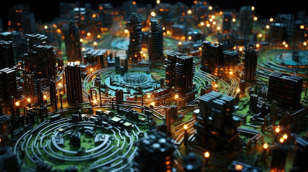 model miasta z dużą liczbą budynków w tle.