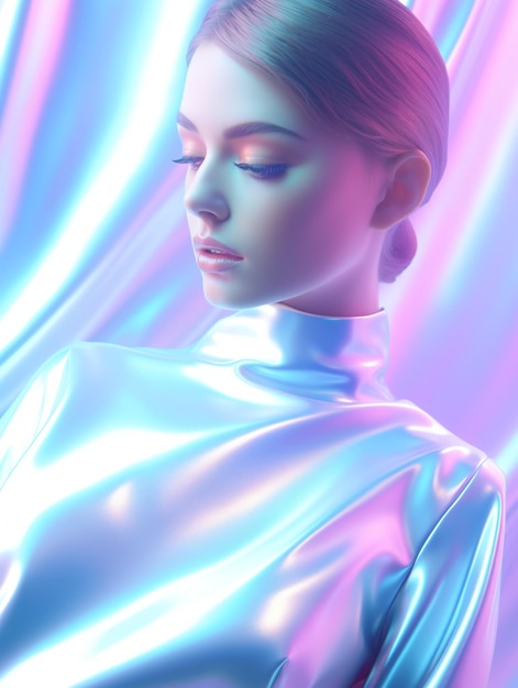 Zdjęcie model mody w kolorystycznym stroju na gradientowym tle w studiu generatywna sztuczna inteligencja