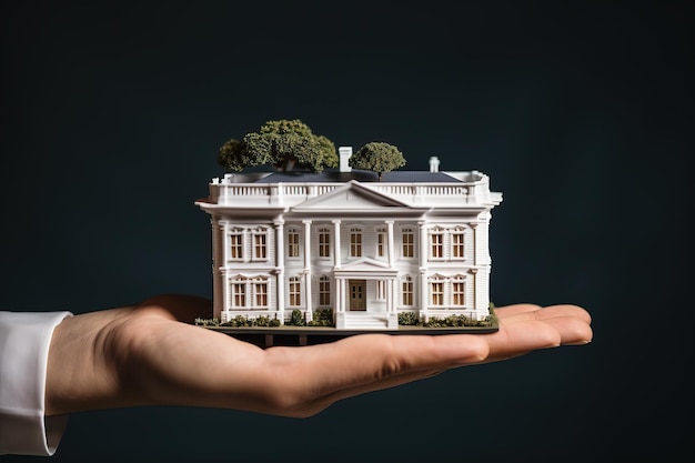 Model pięknego białego domu na ręce osoby
