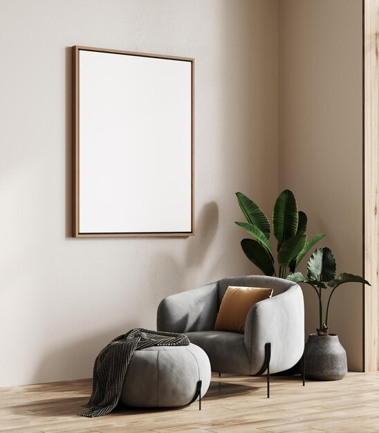 Zdjęcie model ramki plakatów w nowoczesnym salonie wyposażonym w wnętrze domu tło 3d renderowanie