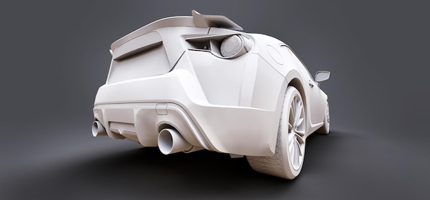 Model samochodu sportowego kompaktowego wykonany z matowego tworzywa sztucznego. Miejski samochód coupe. Młodzieżowy samochód sportowy. ilustracja 3D.