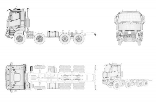 Zdjęcie model szkieletowy i ciężarówka bez brandu w czterech widokach