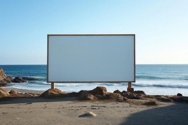 Model ulicznego billboardu reklamowego na tle morza i skał