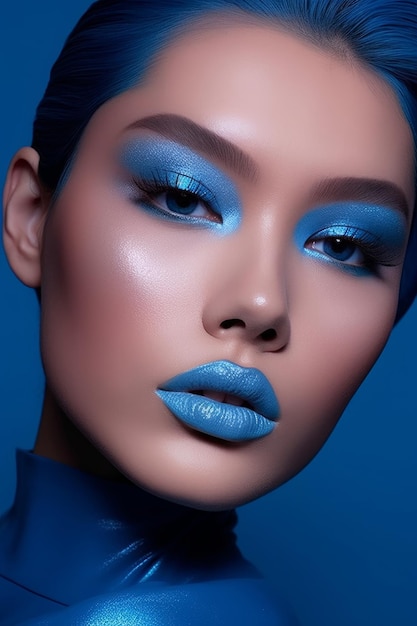 Model z niebieską szminką i niebieską wargą